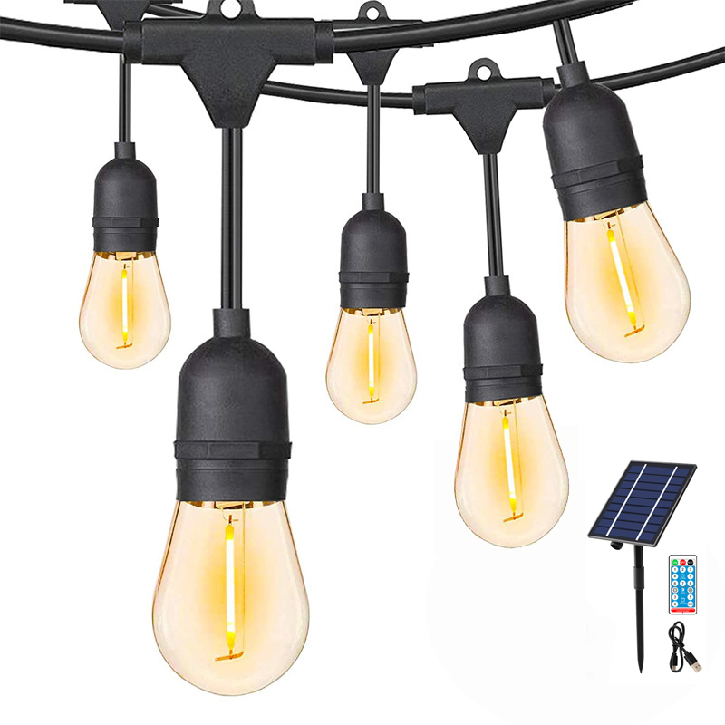 Solar power meteor shower bulb outdoor string lights